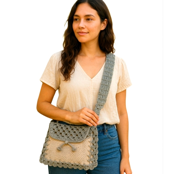 Handmade Crochet Boho Crossbody BagUpcycled Festival Retro...